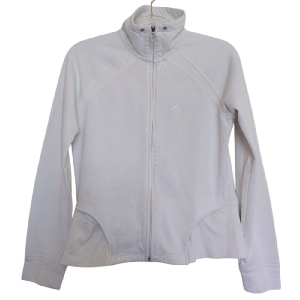Adidas Athletic Sweatshirt Womans‎ Medium White Full Zip Long Sleeves Mock Neck